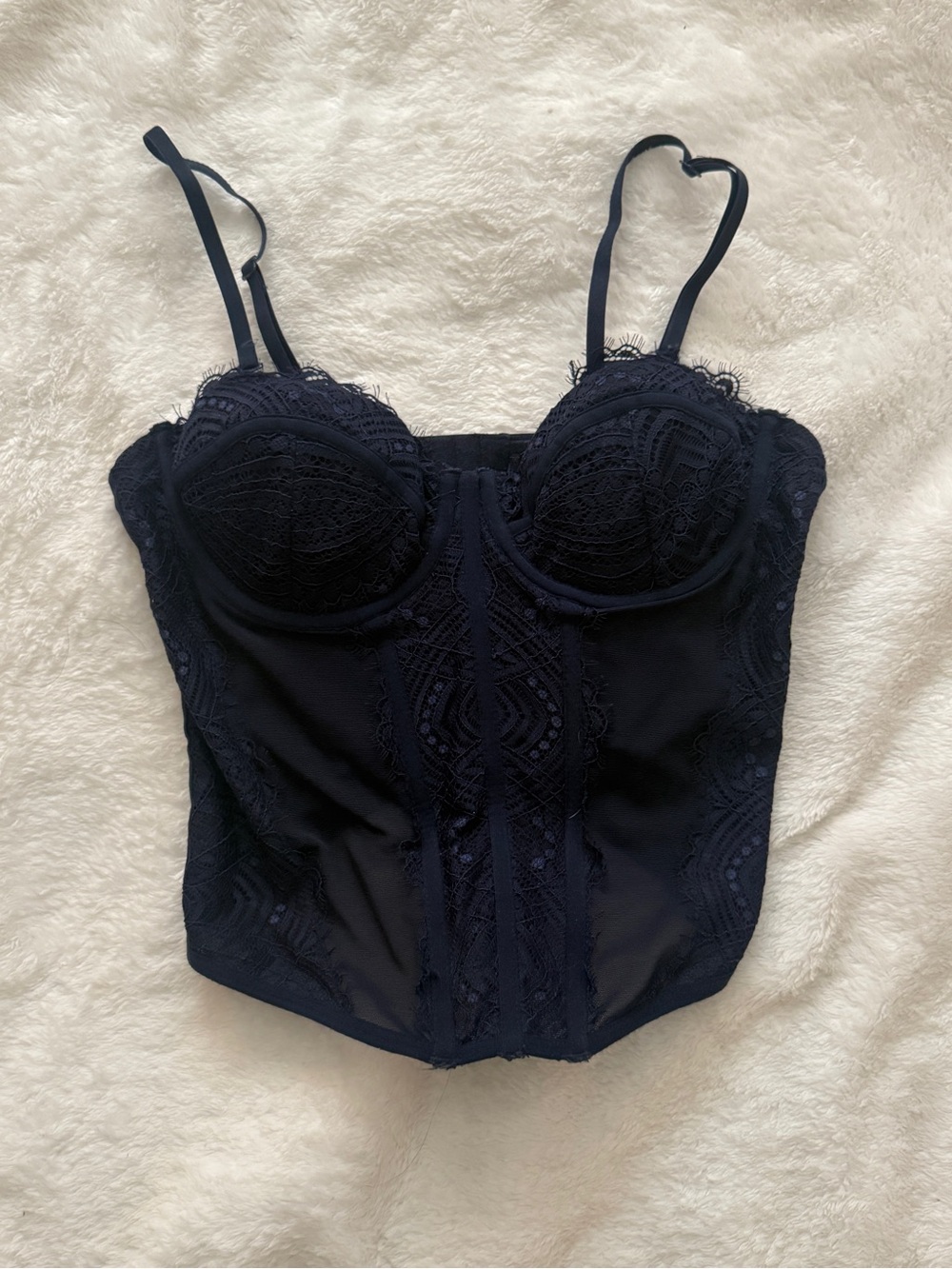 Lace Bustier Garage Corset Top - Navy Blue